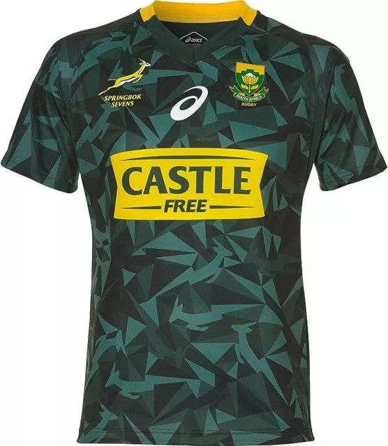 ASICS South Africa Springboks Sevens Mens Rugby Shirt Green / Yellow - RRP £70