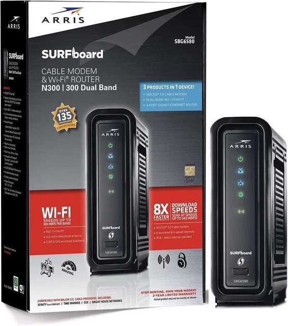 ARRIS SURFBOARD CABLE Modem and WiFi Router N300 300 Dual Band SBG6580