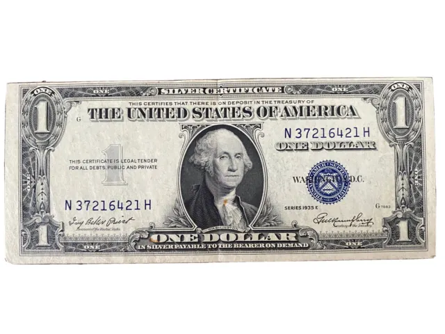 1935 E U.S.A $1 DOLLAR NOTE Bill banknote SILVER CERTIFICATE BLUE Series E