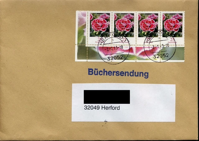 431074) DS Blumen MeF 25 C Gartennelke (4, Bogen), Büchersendung 2.1.13