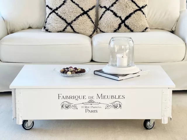 Coffee Table White Chest Living Room Table Solid Wood Vintage Side Table Rolls