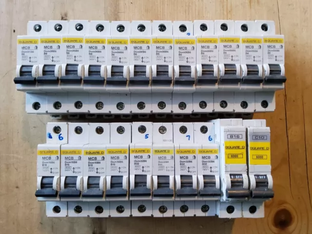 22x Square D Domae MCB Circuit Breakers Job Lot Curve B B6 B10 B16 B32