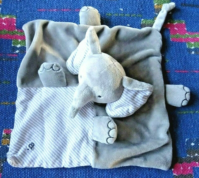 4Pa/ Doudou Plat Absorba Elephant Gris Blanc Raye  Etat  Neuf