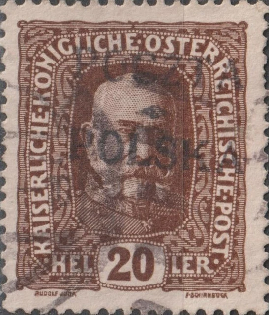 USED 1919 POLAND 20 Hel Krakow Issue Stamp POLSKA POCZTA Overprint Austria BROWN