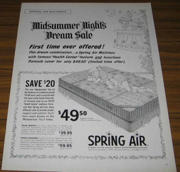1963 Vintage Ad~Spring Air Mattress~Fairy Tale Cartoon