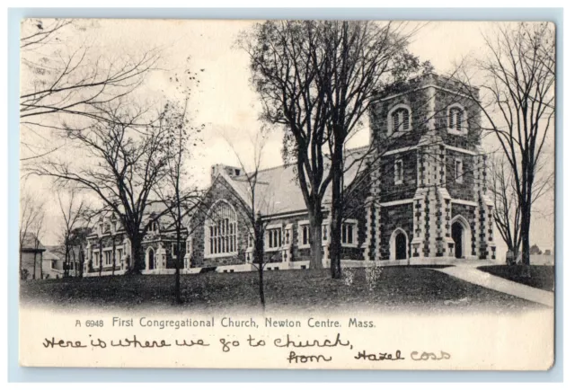 1907 First Congregational Church, Newton Centre, Massachusetts MA Postcard