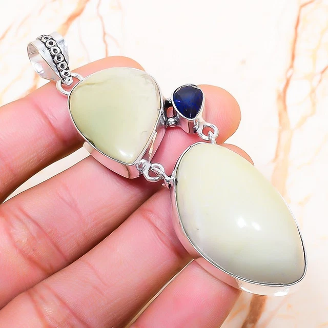 Swiss Green Opal, Topaz Gemstone Handmade Gift Jewelry Pendant 3.15" l017