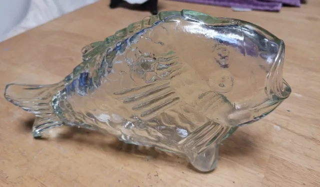 VTG Glass Fish Shape Terrarium Planter Vasel Candy Dish Open Mouth 8"