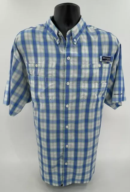 Columbia PFG Super Tamiami Blue Plaid Men’s 2XL S/S Vented Fishing Shirt *READ*