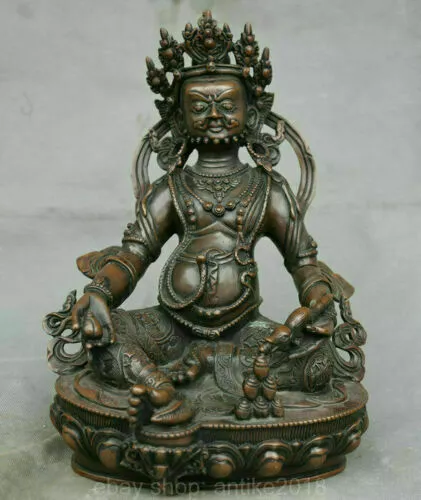 11.6" Old Tibet Buddhism Red Bronze Yellow Jambhala Wealth God Buddha Sculpture