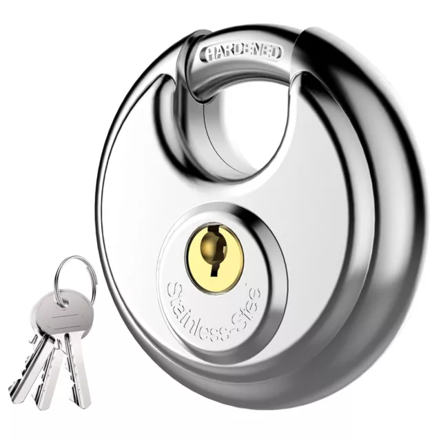 Keyed Padlock, Stainless Steel Discus Lock Heavy Duty Locks with 3 Keys, Wate...