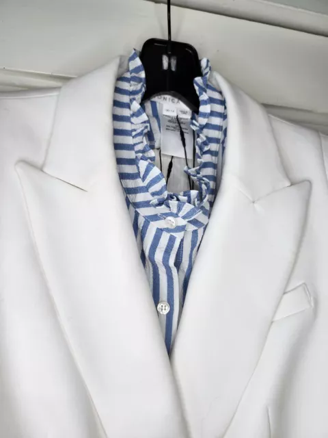 NWT VERONICA BEARD Dickey Idara White Blue Striped Ruffle neck womens 4 jacket 2