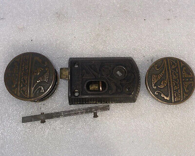 Antique EastLake" Ornate Cast Iron Rim Lock Set, c1890's  Reading hardware Co.