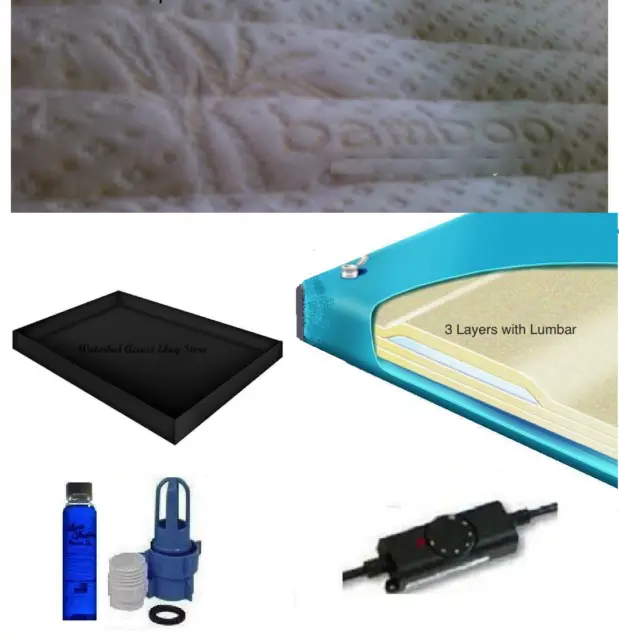 King 80% Semi Waveless Waterbed Mattress with Bamboo Cover, Liner and Heater