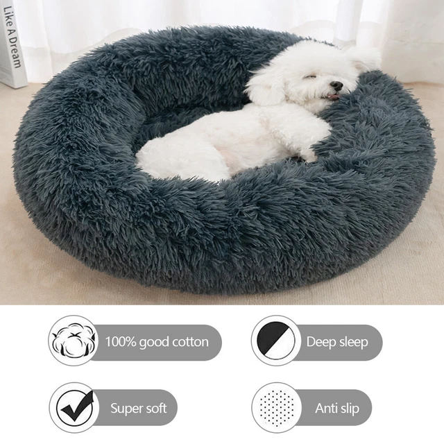Pet Dog Cat Calming Bed Comfy Shag Warm Fluffy Bed Nest Mattress Fur Donut Pad