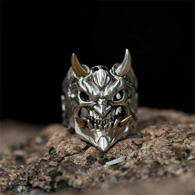 Gift Halloween Biker Skull Warrior Skeleton Skull Punk Prajna Rings Vintage