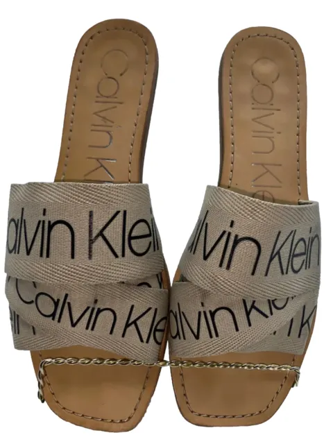 Calvin Klein Bainy BHFO 5383 Natural Flats Slides Sandals Shoes Women Size 8 M