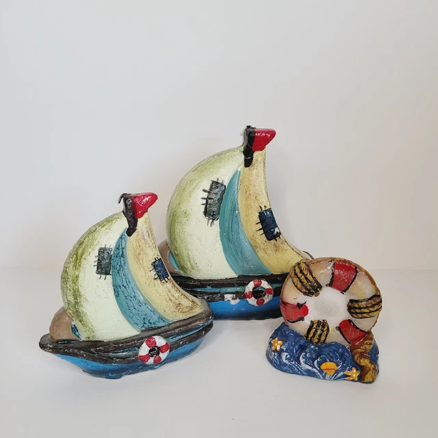 Set of 3 Nautical Candles - Large & Small Sailboat & Life Preserver Unused