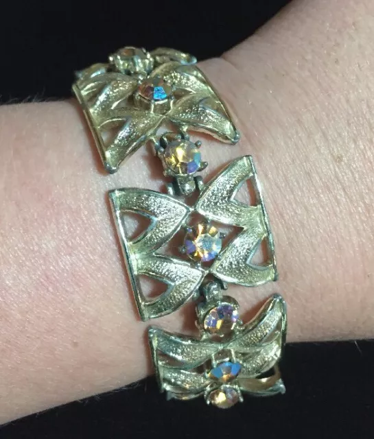 Vintage Coro Pegasus AB Rhinestone Link Bracelet Runway