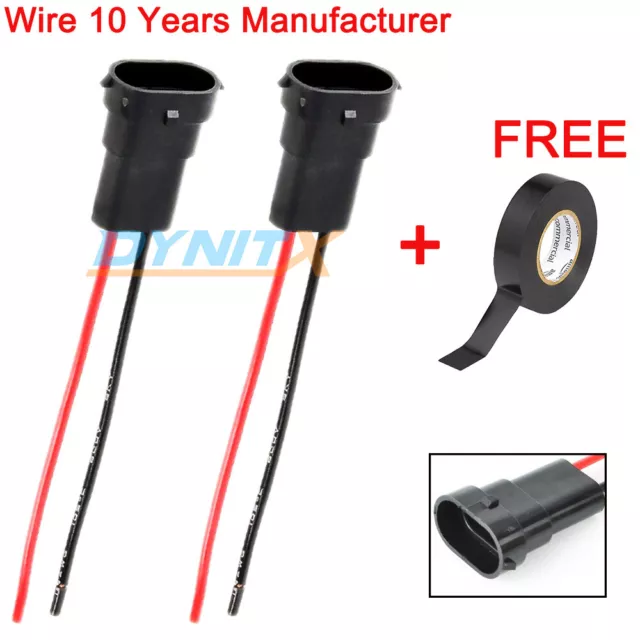 Dynitx H9 Wire Pigtail Male Two Harness Head Light High Beam Socket Plug Fit OE