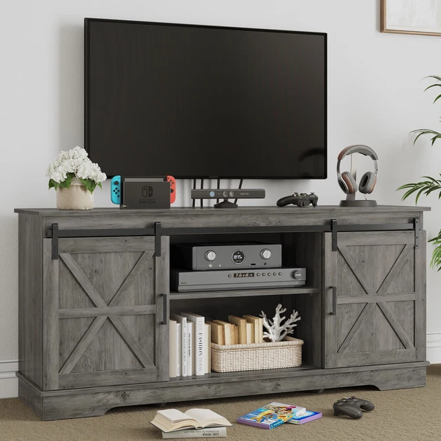 RUSTIC WOODEN TV Stand Farmhouse Sliding Barn Door Console for up to 65