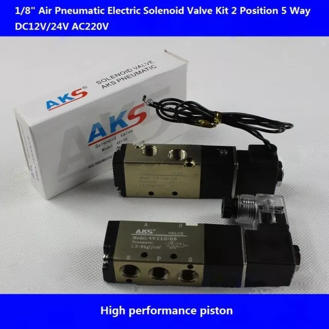 1/8" Air Pneumatic Electric Solenoid Valve Kit 2 Position 5 Way DC12V/24V AC220V
