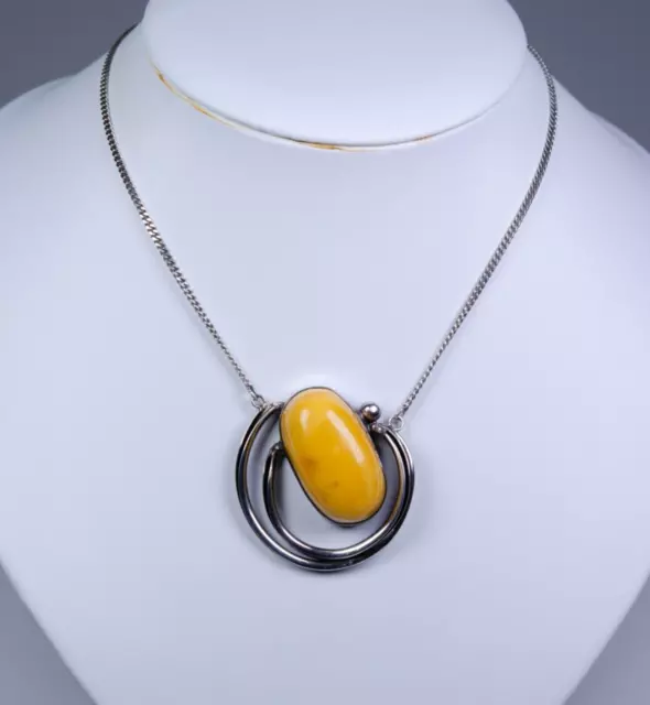 925 Argent - Vintage Moderniste Collier - Butterscotch Ambre - Main