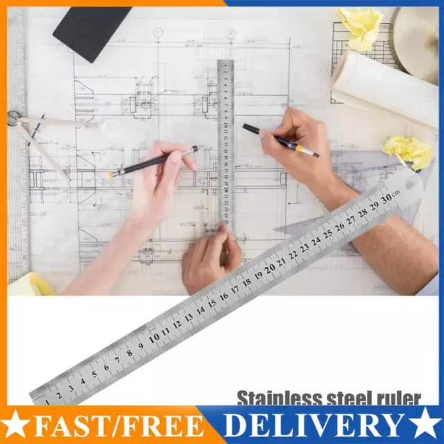 Stainless Steel Metal Straight Ruler Double Sided Measuring Tool (300mm) AU