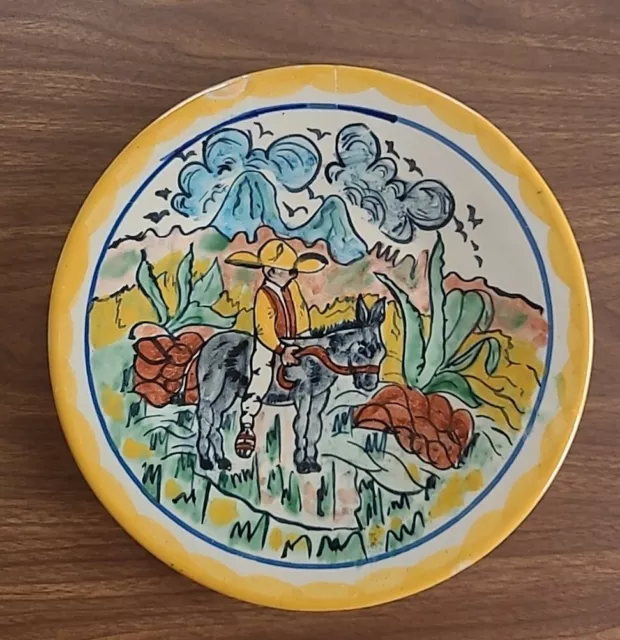 Vintage Talavera 10" Wall Plate Mexican Pottery Agave Mountains Scenery