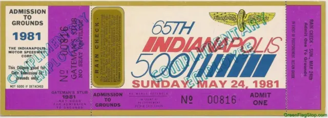 1981 Indianapolis 500 Unused Race Ticket Credential IndyCar Indy500 Brickyard ce