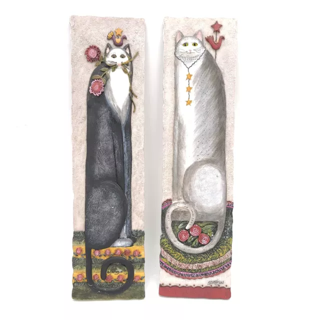 E. Smithson 11" 3D Resin Folk Art Kitty Cat Wall Hanging Art Plaques 2 Pack