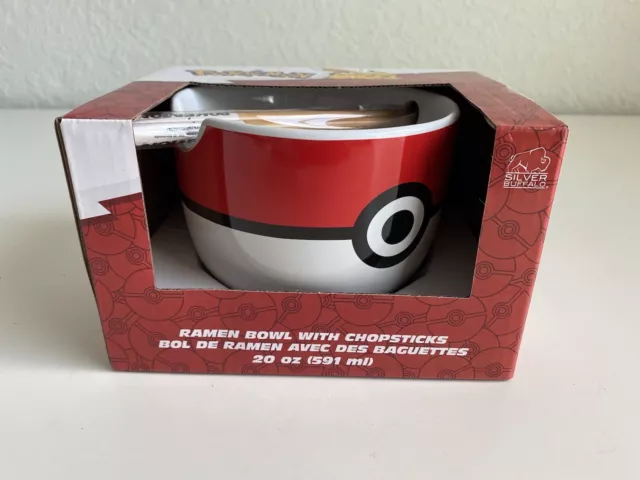 Pokémon Pokeball 20 onzas tazón de cerámica ramen con palillos cerámica NUEVO