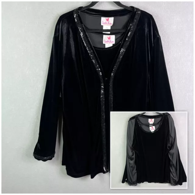 Quaker Factory Jacket Tank Set 3X Plus Black Sequin Embellished Stretch QVC