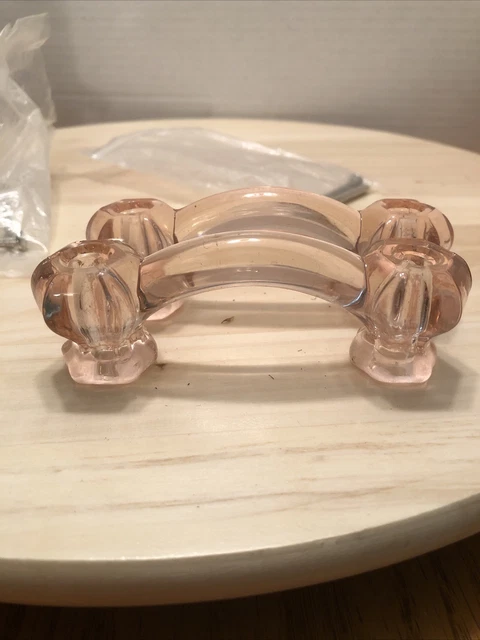 2 Vintage Pink Glass Dresser Drawer Cabinet Pulls Handles Furniture Hardware 2