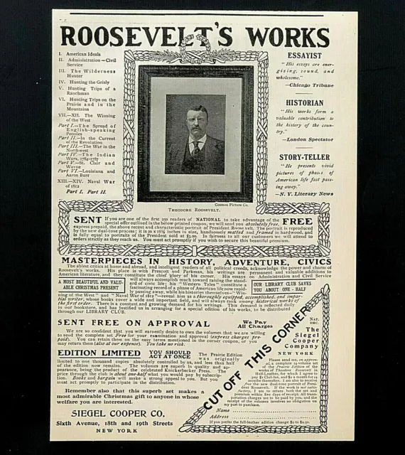 1904 Theodore Roosevelts Works Advertisement for Book Set Antique Print AD