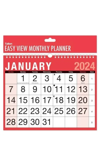 2024 Wall Calendar Easy View Monthly Spiral Year Planner 21.5 X 27 Cm Planner