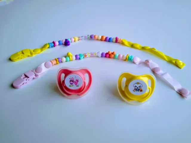 Porte-clip factice perles multicolores rose et jaune (2 ensembles)