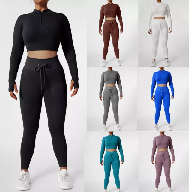 Ribbed Yoga Set Women - High Waist Leggings & Top 2PC Athletic Wear Gym Set Long