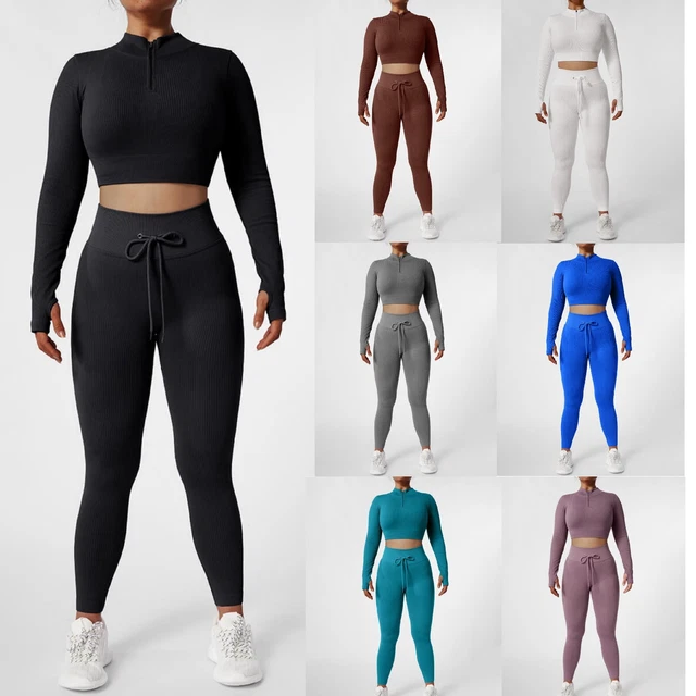 Set yoga MOOSLOVER donna palestra fitness allenamento tuta sportiva leggings top 2 piedi