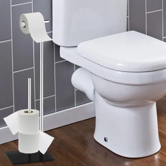 Chrome Stainless Steel Toilet Loo Roll Holder Bathroom Storage Free Standing