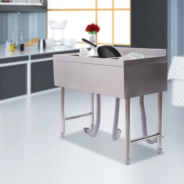 Commercial 3-Compartment Utility Prep Sink w/ Basins Backsplash