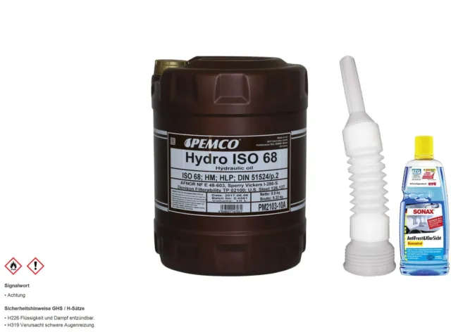 10L PEMCO Hydrauliköl ISO 68 Hydro HLP 68  inkl Auslaufschlauch Scheibenreiniger