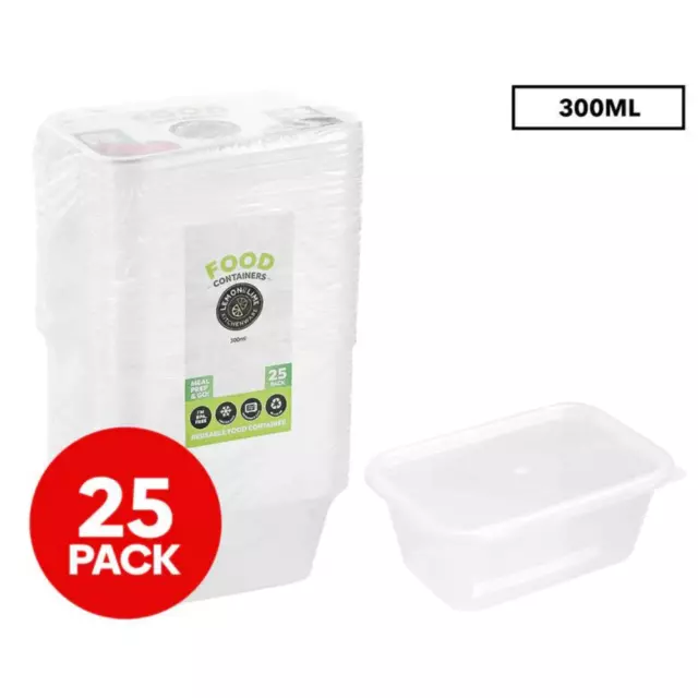 Takeaway Food Containers with Plastic Lids 300ml Take away Meal Prep Box AU Free