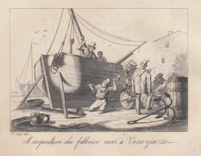 Carpentiere a Venezia 1840 bulino Frommel