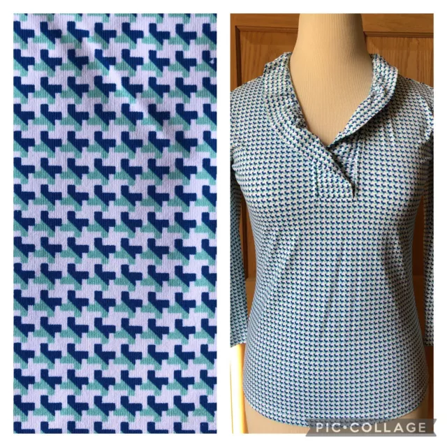 McLaughlin Durham Ruffle Top Mini Quotation Catalina Cloth white blue XS $168 2