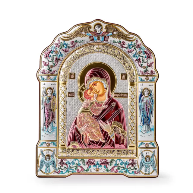 Virgin of Vladimir Orthodox Handmade Silver Icon 17x23cm; 6,6x8,9"