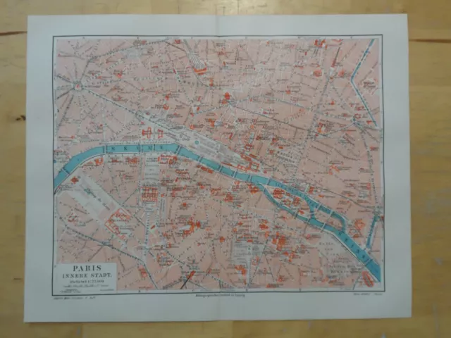 Orig.(1905) Lithographie Stadtplan Paris innere Stadt (mit Namen-Register)