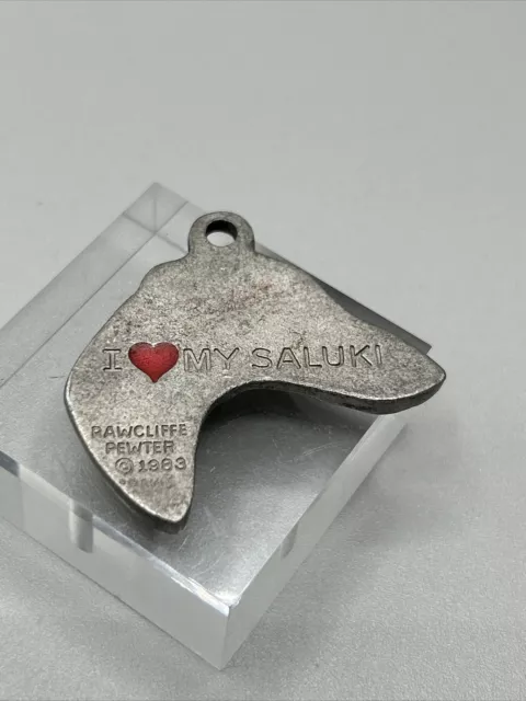 Rawcliffe Pewter I Love My Saluki Dog Key Ornament Medal Signed Davis 1983 3