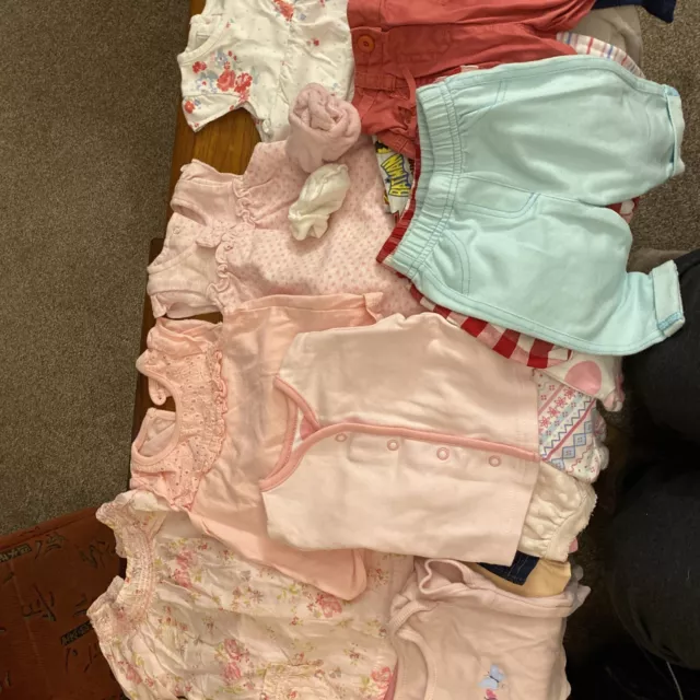 6) 0-3 Month Baby Girl Summer Bundle Dress & Trouser Outfits Vest Baby-grows