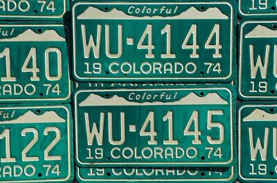 ONE or MORE - 1974 Colorful COLORADO WHITE MOUNTAINS GREEN License Plate GOOD